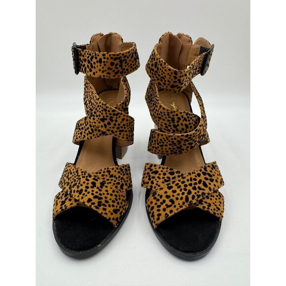 Qupid Cheetah Print Block Heel Strappy Sandals Womens Size 6 With Back Zipper - Picture 2 of 8